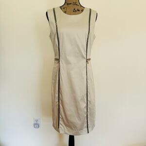 Calvin Klein Women Cotton Cream Snakeskin Gold Zipper Fitted Sleeveless Dress 10